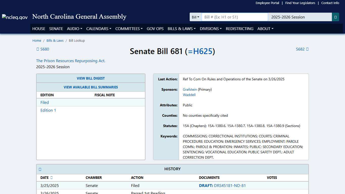 Senate Bill 681 (2025-2026 Session) - North Carolina General Assembly